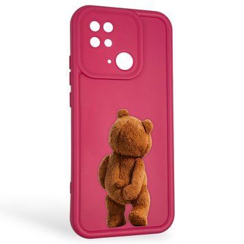 Чехол силиконовый оригинальный Soft Touch с 3D принтом смешного теда мишки для Xiaomi Redmi 10C малиновый (Полная защита камеры) 0048830 фото