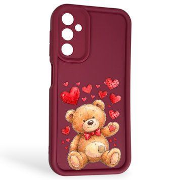 Чехол силиконовый Soft Touch с 3D принтом милый мишка для Samsung Galaxy A24 (SM-A245F) бордовый (Полная защита камеры) 0044793 фото