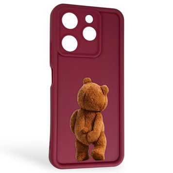 Чехол силиконовый Soft Touch с 3D принтом смешного теда мишки для TECNO Spark 10 Pro (KI7) бордовый (Полная защита камеры) 0049408 фото