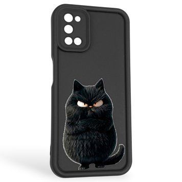 Чехол силиконовый оригинальный Soft Touch с 3D принтом злой котик для Oppo A52 черный (Полная защита камеры) 0046256 фото