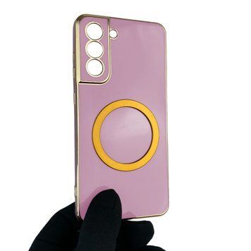 Чехол для Samsung Galaxy S21 FE SM-G990B с кольцом MagSafe с золотой окантовкой на самсунг с21 фе черничный gs1 0022444 фото