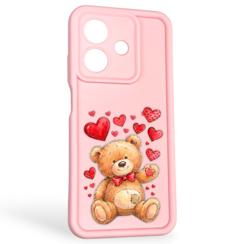Чехол силиконовый оригинальный Soft Touch с 3D принтом милый мишка для Oppo A40m розовый (Полная защита камеры) 0043245 фото