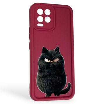 Чехол силиконовый Soft Touch с 3D принтом злой котик для Realme 8 бордовый (Полная защита камеры) 0046966 фото