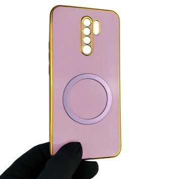 Чехол для Xiaomi Redmi 9 с кольцом MagSafe с золотой окантовкой на редми 9 черничный gs1 0021696 фото
