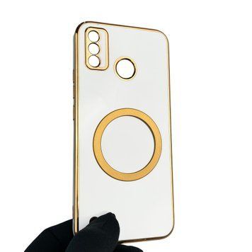 Чохол для Tecno Spark 6 Go (KE5) з кільцем MagSafe із золотою окантовкою на техно спарк 6 го білий gs1 0022468 фото