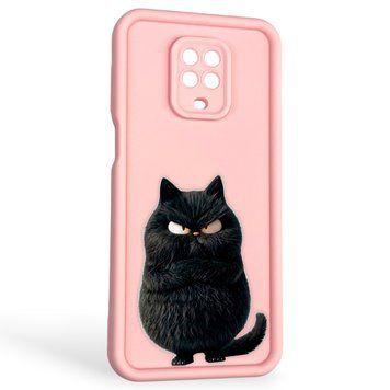 Чехол силиконовый оригинальный Soft Touch с 3D принтом злой котик для Xiaomi Redmi Note 9s розовый (Полная защита камеры) 0046909 фото