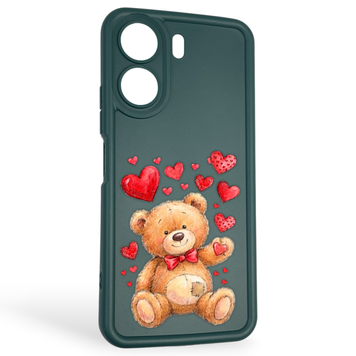 Чехол силиконовый оригинальный Soft Touch с 3D принтом милый мишка для Xiaomi Redmi 13C темно-зеленый (Полная защита камеры) 0043686 фото