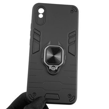 Чехол для телефона Xiaomi Redmi 9A бронированный с магнитным кольцом-держателем на сяоми редми 9а чёрный 0025815 фото
