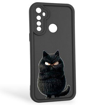 Чехол силиконовый оригинальный Soft Touch с 3D принтом злой котик для Realme 5i черный (Полная защита камеры) 0046306 фото