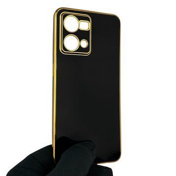 Чохол для Oppo Reno 7 4G глянцевий із захистом камери із золотою окантовкою на оппо рено 7 4г чорний gs1 0019602 фото
