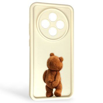 Чехол силиконовый Soft Touch с 3D принтом смешного теда мишки для Oppo Reno 12F молочный (Полная защита камеры) 0049396 фото