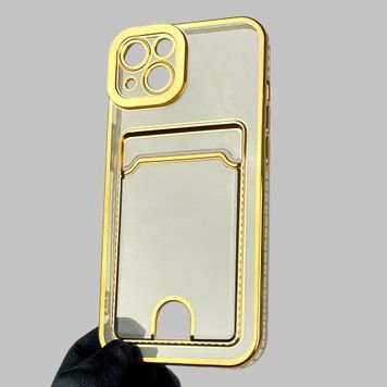 Чохол для Apple iPhone 13 із золотою окантовкою з кишенькою для карток на айфон 13 золотий 0013002 фото