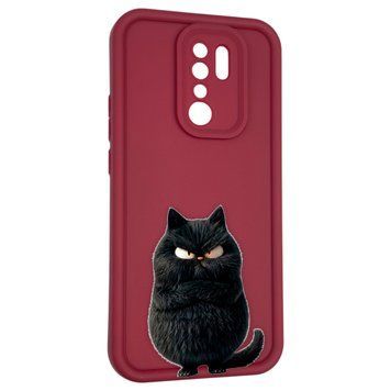 Чохол силіконовий оригінальний Soft Touch з 3D принтом злого кота для Xiaomi Redmi 9 бордовий (Повний захист камери) 0046708 фото