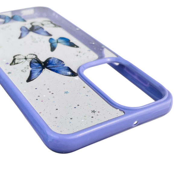 Чехол для Samsung Galaxy A23 4G (SM-A235F) с блёстками с бабочками на самсунг а23 4г сиреневый 0037629 фото