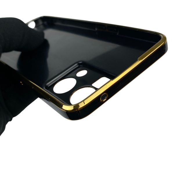 Чохол для Oppo Reno 7 4G глянцевий із захистом камери із золотою окантовкою на оппо рено 7 4г чорний gs1 0019602 фото