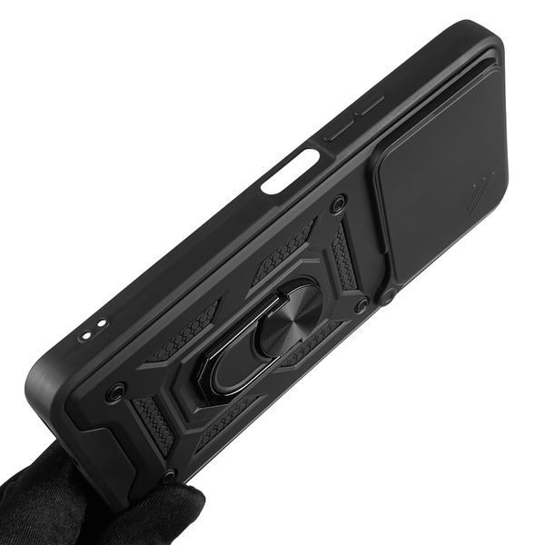 Чохол для Xiaomi Poco M6 броньований з кільцем зі шторкою на сочками поком6 чорний 0008491 фото
