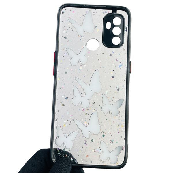 Чохол для OPPO A53 (4G) з блискітками з метеликами на оппо а53 4г чорний 0037578 фото