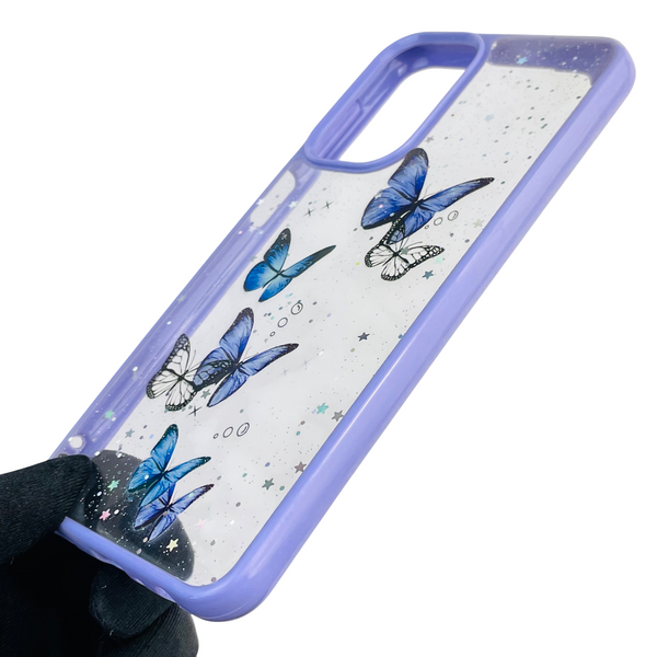 Чехол для Samsung Galaxy A23 4G (SM-A235F) с блёстками с бабочками на самсунг а23 4г сиреневый 0037629 фото