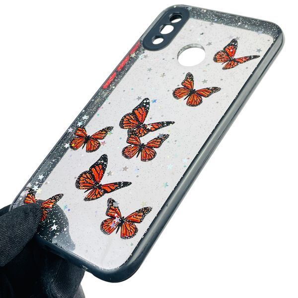Чохол для Huawei Nova 3E з блискітками з метеликами на хуавей нова 3е чорний 0037781 фото