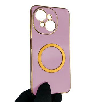 Чохол для Tecno Spark Go 2025 (KL4) глянцевий з кільцем MagSafe із золотою окантовкою на техно спарк го 2025 чорничний gs1 0022877 фото
