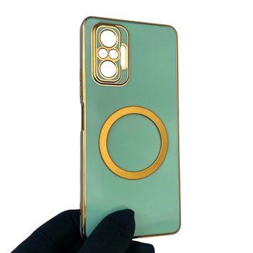 Чехол для Xiaomi Redmi Note 10 Pro 4G с кольцом MagSafe с золотой окантовкой редми нот 10 про бирюзовый gs1 0022601 фото