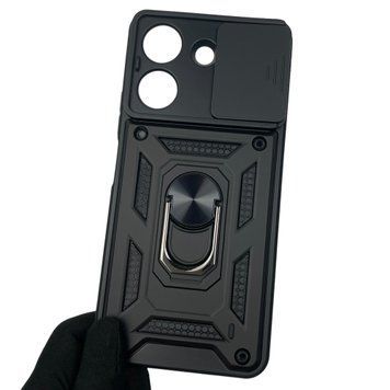 Чехол для Xiaomi POCO C65 бронированный с кольцом со шторкой на камеру на сяоми поко с65 чёрный 0001578 фото