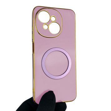 Чохол для Tecno Spark Go 2025 (KL4) глянцевий з кільцем MagSafe із золотою окантовкою на техно спарк го 2025 чорничний gs1 0021999 фото