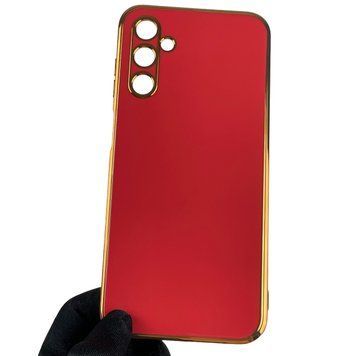 Чехол для Samsung Galaxy M14 5G SM-M146 глянцевый с золотой окантовкой с защитой камеры на самсунг м14 красный 0000117 фото