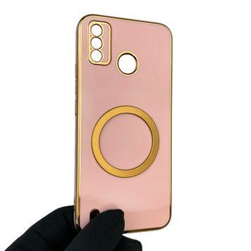 Чехол для Tecno Spark 6 Go KE5 с кольцом MagSafe с золотой окантовкой на техно спарк 6 го пудровый gs1 0022470 фото