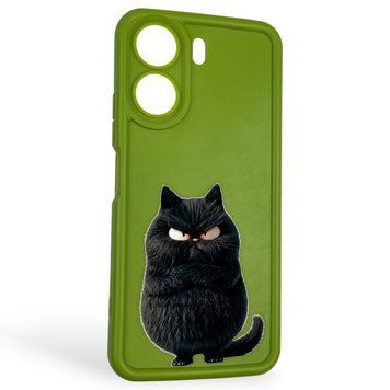 Чохол силіконовий оригінальний Soft Touch з 3D принтом злого кота для Xiaomi Poco C65 салатовий (Повний захист камери) 0046685 фото