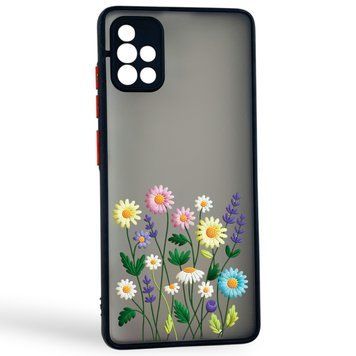 Чохол для телефона Samsung Galaxy A51 (SM-A515F) с 3D принтом польові квіти із захистом камери чорний 0059285 фото