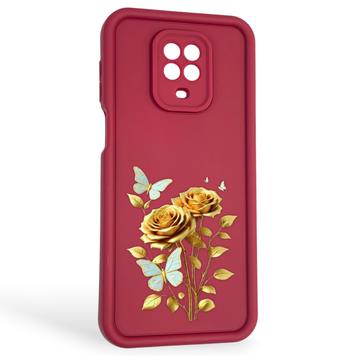 Чехол силиконовый Soft Touch с 3D принтом женским для Xiaomi Redmi Note 9 Pro бордовый (Полная защита камеры) 0043161 фото