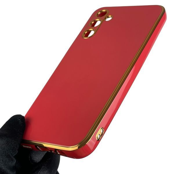 Чехол для Samsung Galaxy M14 5G SM-M146 глянцевый с золотой окантовкой с защитой камеры на самсунг м14 красный 0000117 фото