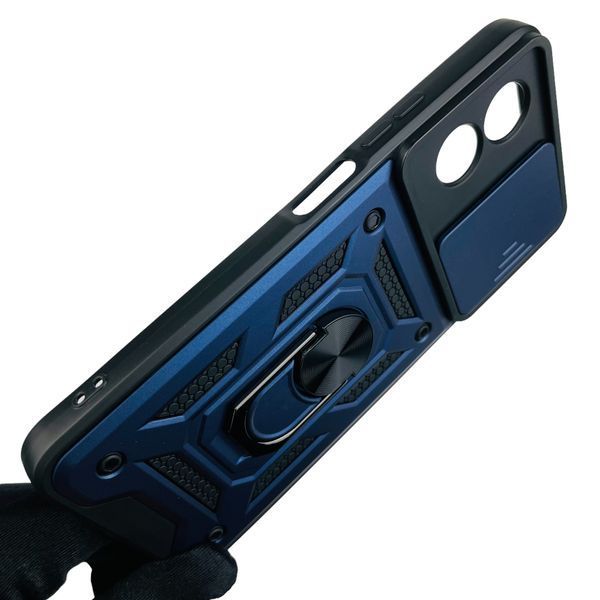 Чехол для OPPO A18 4G бронированный с кольцом со шторкой на камеру на оппо а18 4г тёмно-синий rg1 0001626 фото
