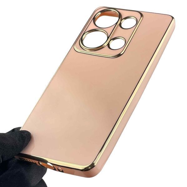 Чехол для Xiaomi POCO M6 Pro 4G женский с золотой окантовкой с защитой камеры на сяоми поко м6 про 4г розовый 0012219 фото