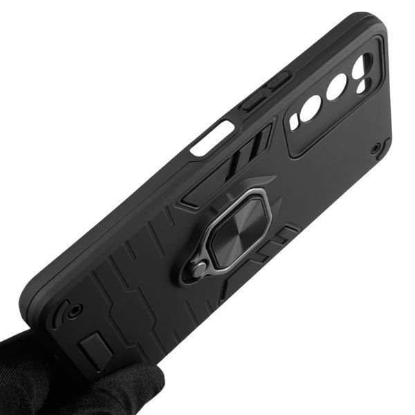 Чехол для телефона Tecno Camon 18P (CH7n) бронированный с кольцом-держателем на техно камон 18п чёрный 0025740 фото