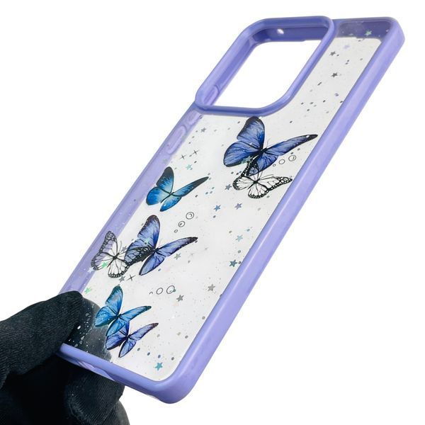 Чохол для Motorola Edge 40 (PAY40042RS) з блискітками з метеликами на моторола едж 40 бузковий 0037555 фото
