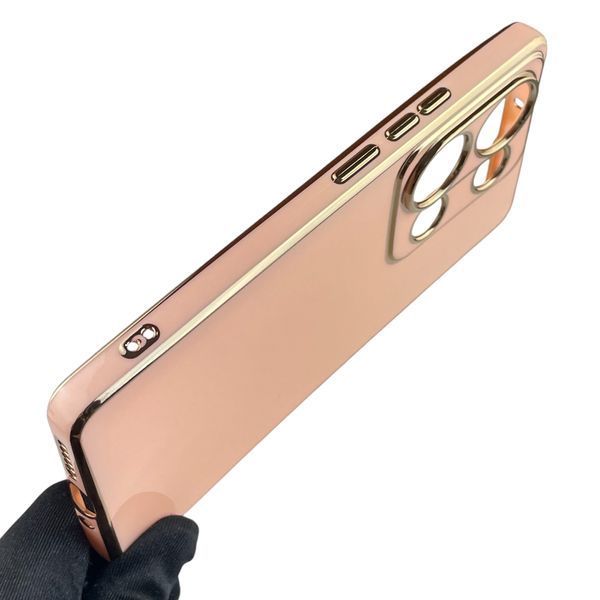Чехол для Xiaomi POCO M6 Pro 4G женский с золотой окантовкой с защитой камеры на сяоми поко м6 про 4г розовый 0012219 фото
