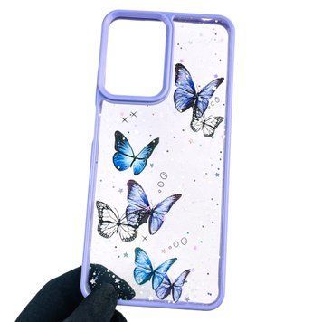 Чехол для Motorola G05 с блёстками с бабочками на моторола г05 сиреневый 0037556 фото