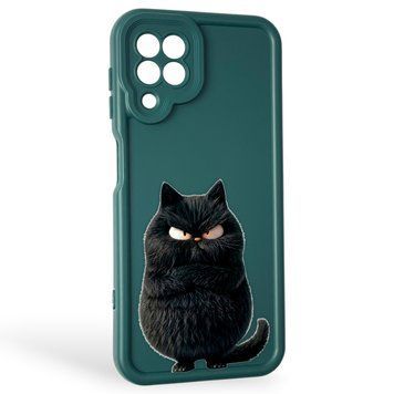 Чехол силиконовый оригинальный Soft Touch с 3D принтом злой котик для Samsung Galaxy M32 4G (SM-M325F) темно-зеленый (Полная защита камеры) 0046435 фото