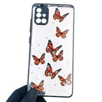 Чехол для Samsung Galaxy A51 (SM-A515F) с блёстками с бабочками на самсунг а51 черный 0037657 фото