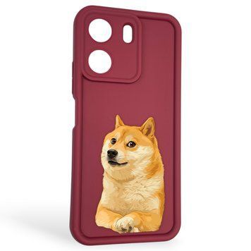 Чохол силіконовий оригінальний Soft Touch з 3D принтом мему сібу для Xiaomi Poco C65 бордовий (Повний захист камери) 0047772 фото