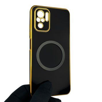 Чохол для Xiaomi Redmi Note 10S глянцевий з кільцем MagSafe із золотою окантовкою на сяомі редмі нот 10с чорний gs1 0022102 фото