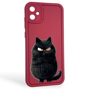 Чехол силиконовый оригинальный Soft Touch с 3D принтом злой котик для Samsung Galaxy A05 (SM-A055) бордовый (Полная защита камеры) 0046334 фото