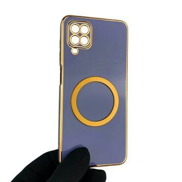 Чехол для Samsung Galaxy A12 SM-A127F с кольцом MagSafe с золотой окантовкой на самсунг а12 синий gs1 0022324 фото