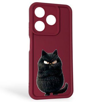 Чохол силіконовий Soft Touch з 3D принтом злого кота для TECNO Spark 10C (KI5m) бордовий (Повний захист камери) 0047269 фото