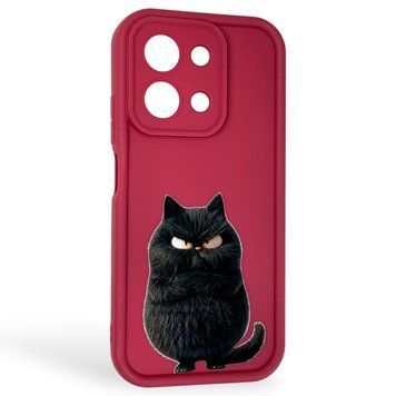 Чехол силиконовый Soft Touch с 3D принтом злой котик для Xiaomi Redmi 15C EU бордовый (Полная защита камеры) 0047049 фото