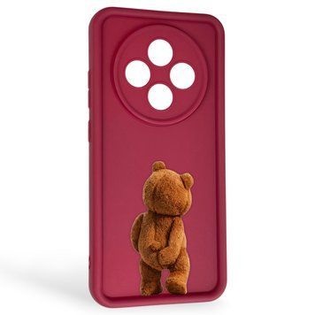Чехол силиконовый Soft Touch с 3D принтом смешного теда мишки для Oppo Reno 12F бордовый (Полная защита камеры) 0049150 фото