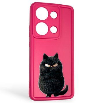 Чехол силиконовый оригинальный Soft Touch с 3D принтом злой котик для Xiaomi Poco M6 Pro 4G малиновый (Полная защита камеры) 0046836 фото
