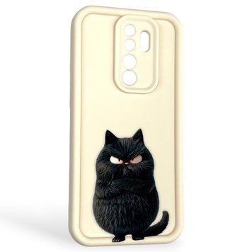 Чехол силиконовый оригинальный Soft Touch с 3D принтом злой котик для Xiaomi Redmi Note 8 Pro молочный (Полная защита камеры) 0046886 фото